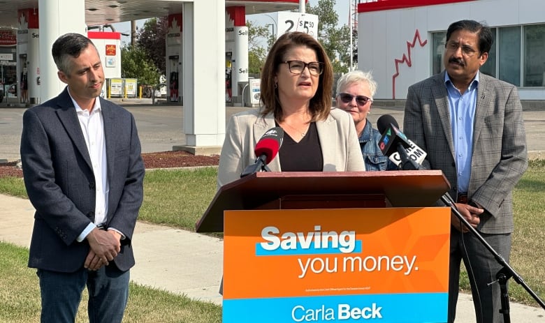 NDP Leader Carla beck has pledged to pause the $0.15 provincial gas tax for six months if elected.