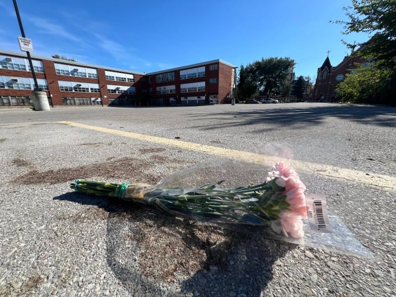 Photo of flowers in a parking lot