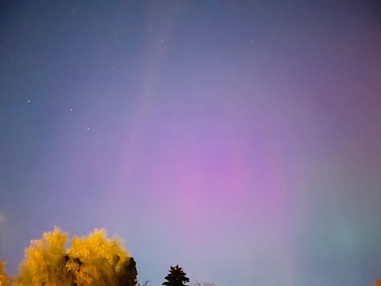 Pink and purple light in the night sky