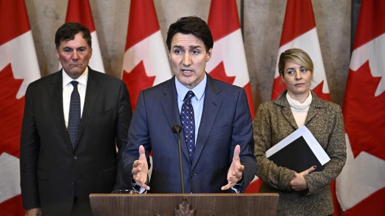 Prime Minister Justin Trudeau, Minister of Public Safety, Democratic Institutions and Intergovernmental Affairs Dominic LeBlanc, left, and Minister of Foreign Affairs Melanie Joly