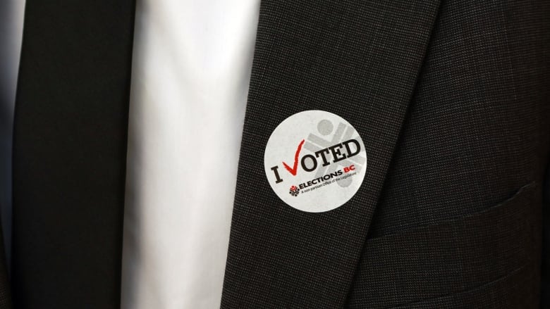 A man wearing an I Voted sticker