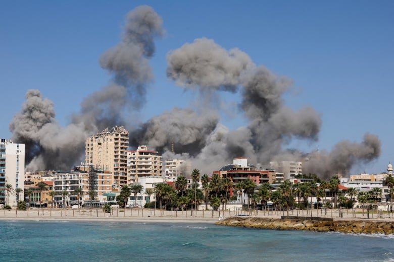 Smoke billows after an airstrike in Tyre, Lebanon.