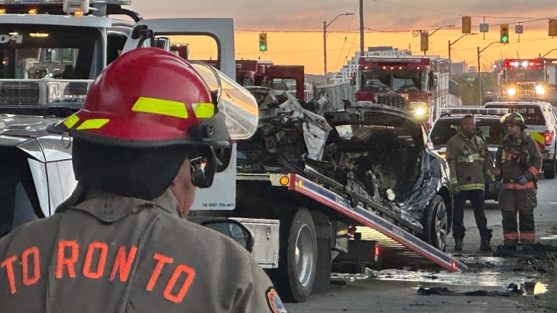 Emergency services at the scene of a fatal crash on Lake Shore Boulevard E. near Cherry Street on Oct. 24, 2024.