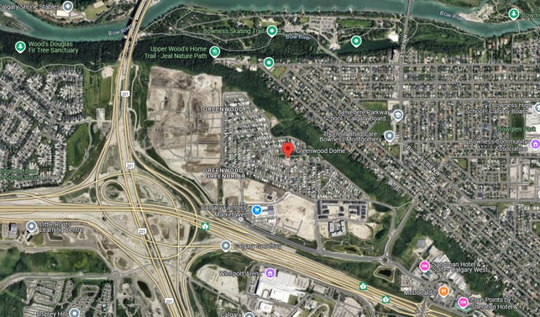 A Google Maps screenshot of Greenwood Village, which shows it's nearby Calgary Farmers' Market West