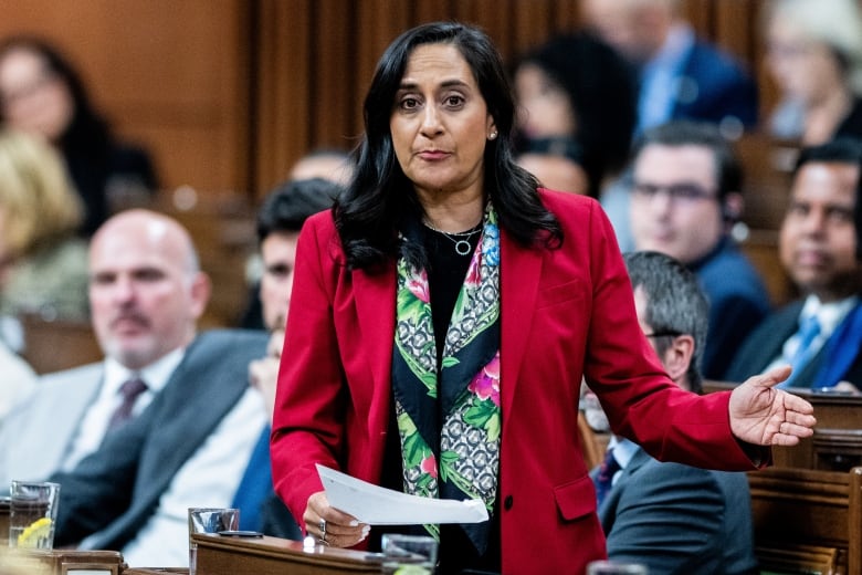 President of the Treasury Board and Minister of Transport Anita Anand rises during Question Period in the House of Commons on Parliament Hill in Ottawa, on Wednesday, Oct. 9, 2024.