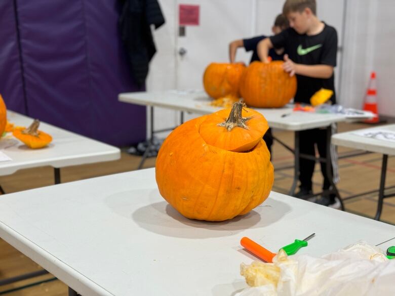 A pumpkin on a table