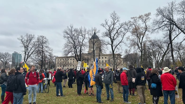 People holding flags and signs outdoors