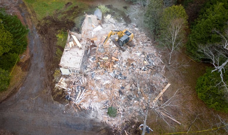 Aerial shot of a pile of rubble