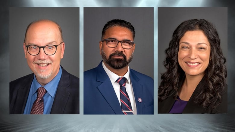 The still picture of two men and one woman stand side by side.