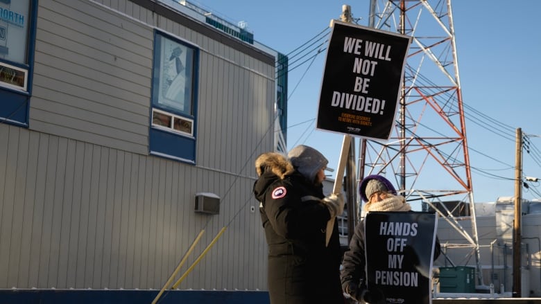 women with strike signs