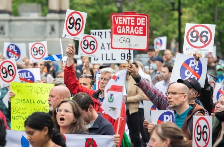 People gathering at a march. With signs. 